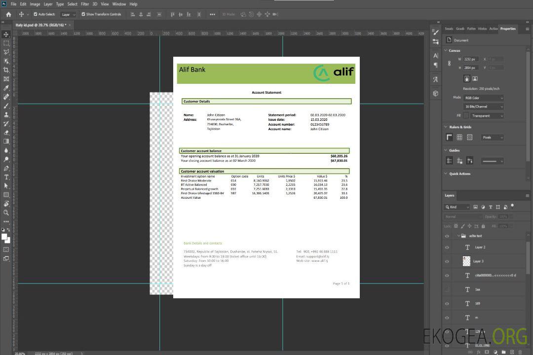 Relevé de la banque Alif du Tadjikistan template Relevé de la banque Alif du Tadjikistan template